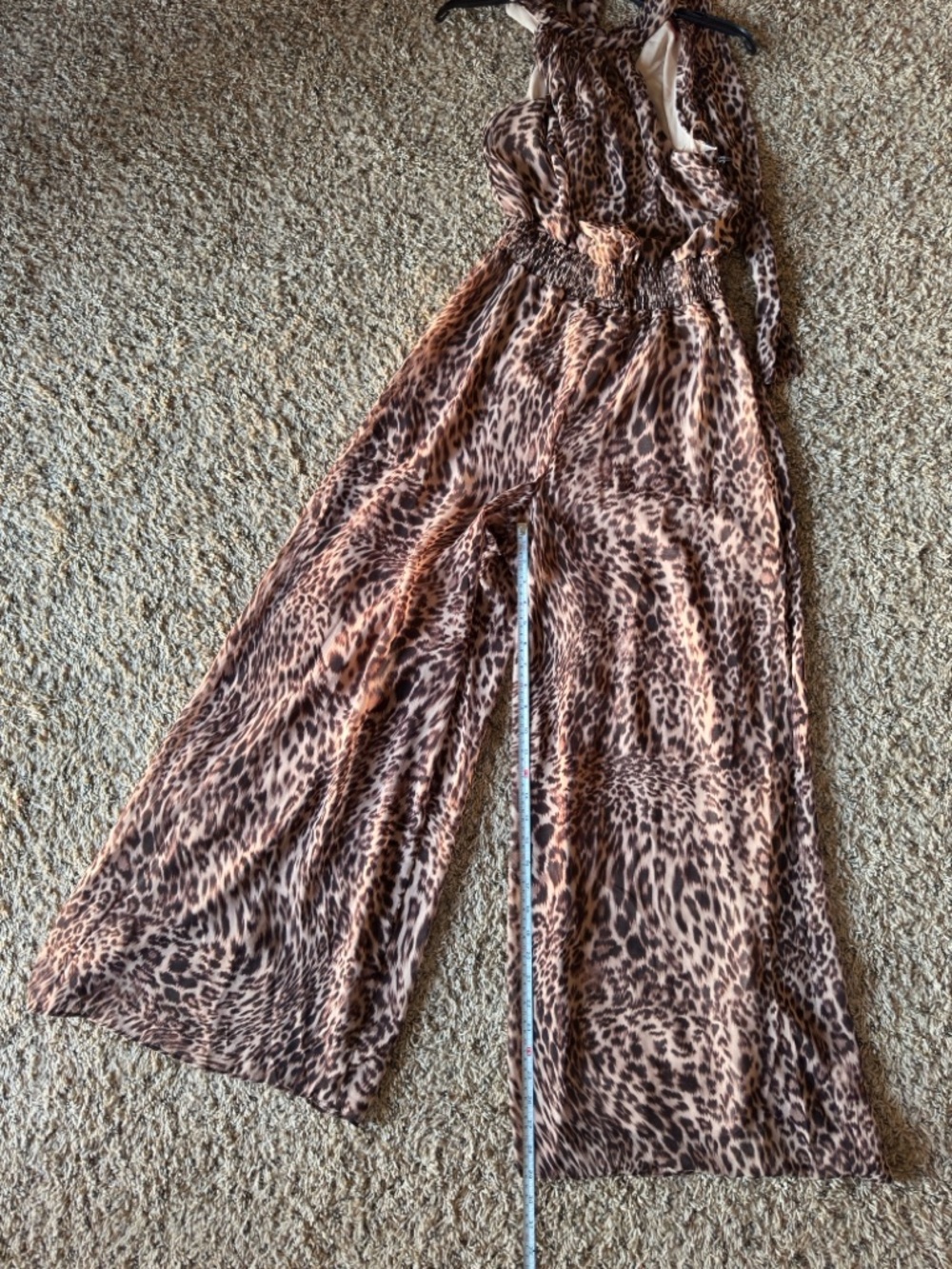 NWT Vince Camuto Leopard Halter Wide-Leg Jumpsuit - Bow Back Zip Lined Size M - Picture 6 of 11